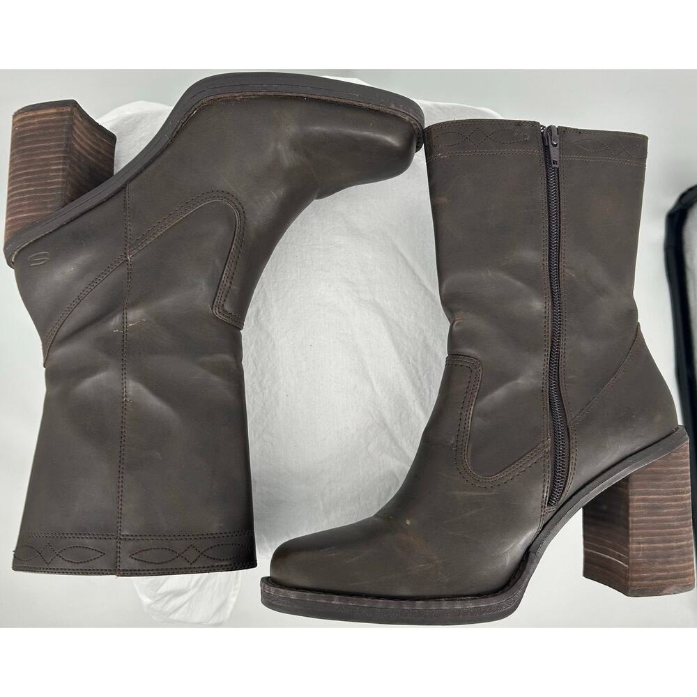 Vintage y2k Women's Chocolate Dark Brown Skechers Chunky Platform Boots 10M - Picture 4 of 8